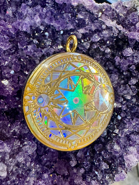 Stellar Light - Sacred Geometry Holographic Orgone Tesla Pendant- EMF Blocker - Chakra Balancing - FREE Necklace - Hand Made (Copy)