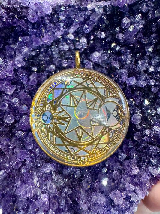 Stellar Light - Sacred Geometry Holographic Orgone Tesla Pendant- EMF Blocker - Chakra Balancing - FREE Necklace - Hand Made (Copy)