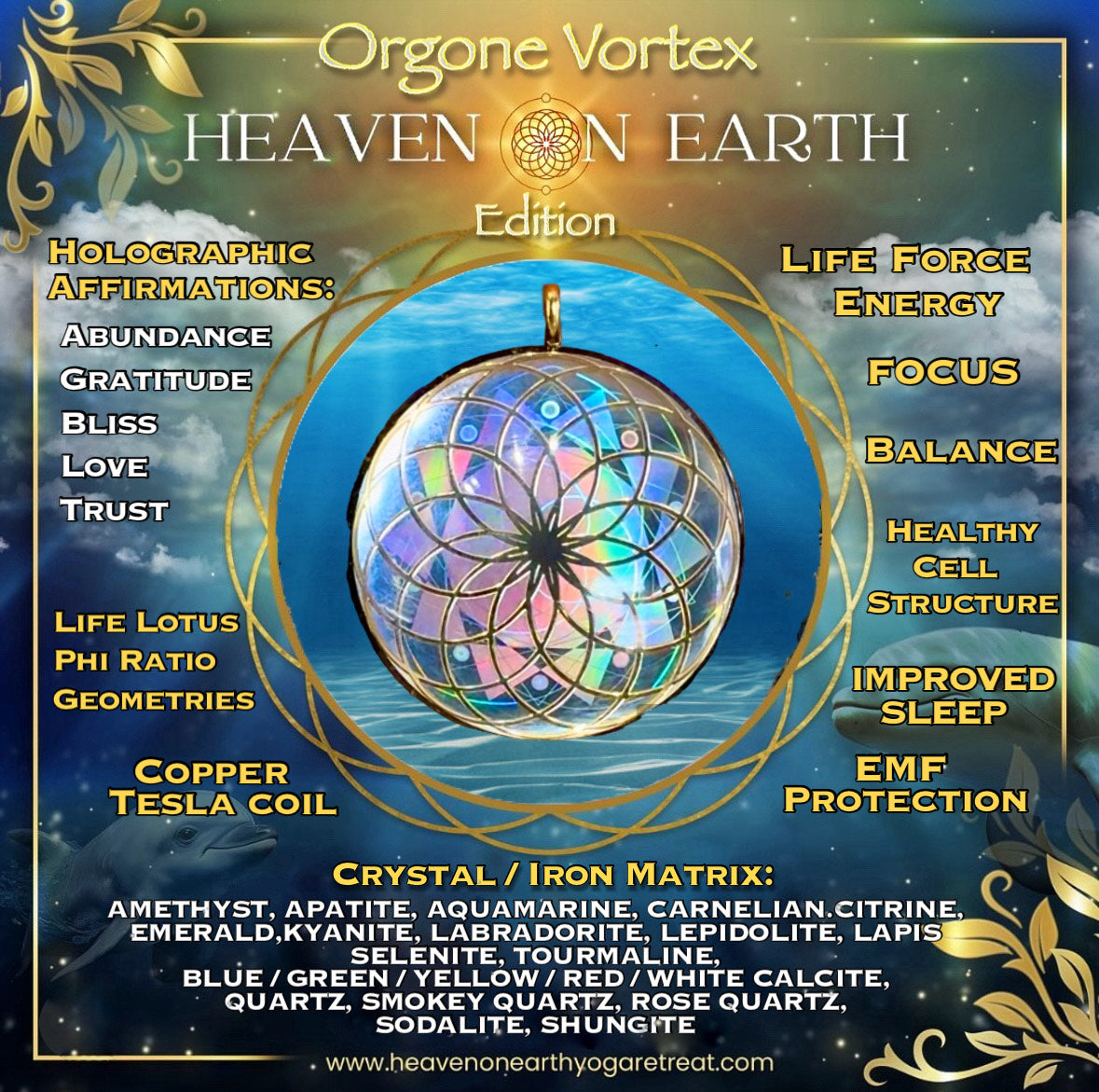 Heaven On Earth Lotus Of Life Holographic Orgone Tesla Pendant EMF Blocker Chakra Balancing - Free Necklace - Hand Made